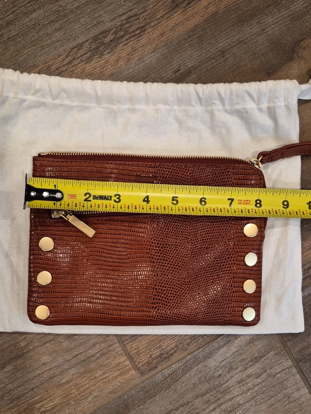Hammitt Nash Redwood Lizard Leather Brushed Gold Clutch Wristlet Crossbody Bag